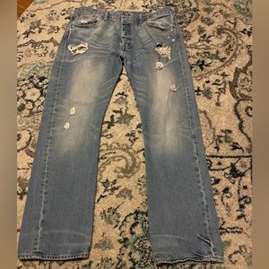 Levi’s 501 Straight Leg Jeans Men’s 38x32 Distressed Blue Denim Button Fly